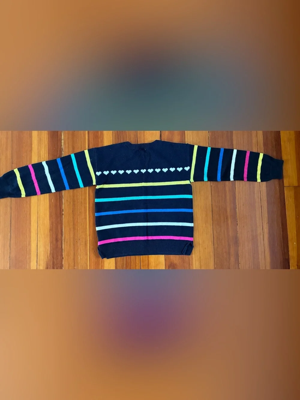 GAP Navy Blue Knit Sweater with Multicolor Stripes & Heart Detail